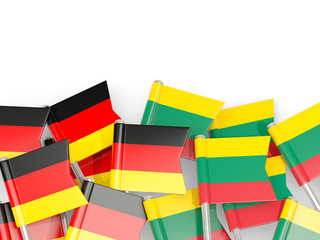 Pins with flags of Germany and lithuania isolated on white.