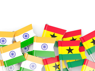 Pins with flags of India and ghana isolated on white.