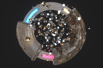 3d rendering, scientific mechanical ring in the outer space.