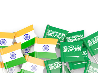 Pins with flags of India and saudi arabia isolated on white.