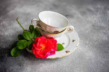 Tea set with red roses