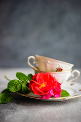 Tea set with red roses