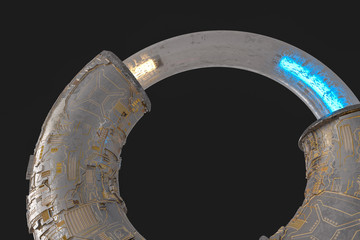 3d rendering, scientific mechanical ring in the outer space.