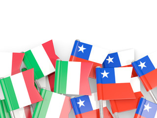 Fototapeta na wymiar Pins with flags of Italy and chile isolated on white.
