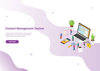 cms content management system concept with laptop and website page with secure login for website template or landing homepage - vector