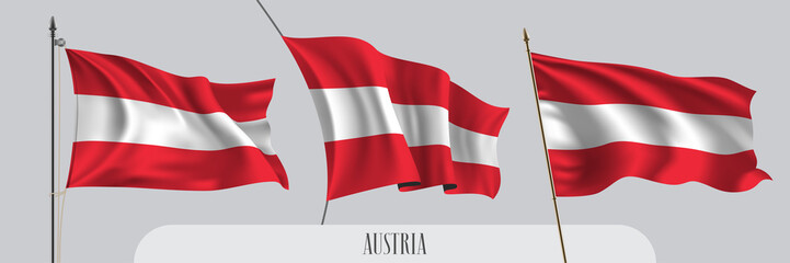 Set of Austria waving flag on isolated background vector illustration