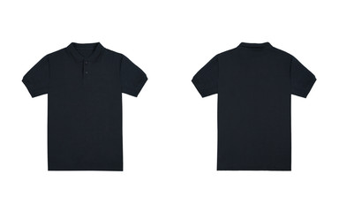 Blank plain polo shirt black color isolated on white background. bundle pack polo shirt front and...