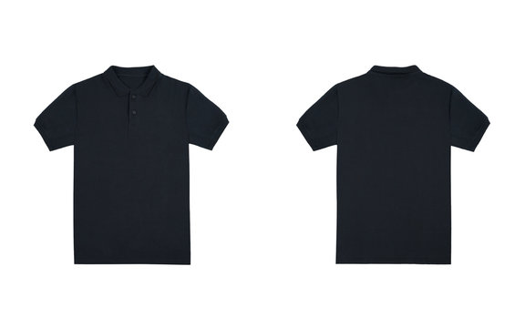 Blank plain polo shirt black color isolated on white background. bundle pack polo shirt front and back view. ready for your mock up design project.