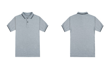 Blank plain polo shirt heather grey color isolated on white background. bundle pack polo shirt front and back view. ready for your mock up design project.