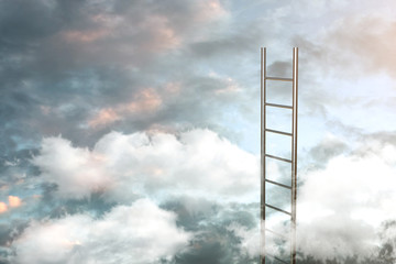Ladder on clouds with sky background - Way to success concept. 3d illustration