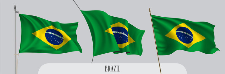 Set of Brazil waving flag on isolated background vector illustration