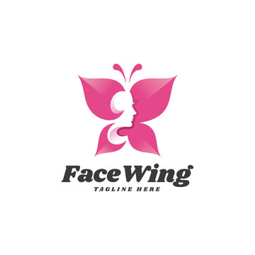 Beauty Woman Face and Butterfly Wing Illustration Logo Icon