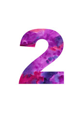 Number. Watercolor hand drawn illustration