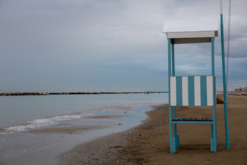 Lifeguard wooden cabin in Riviera Romagnola beach near Rimini and Riccione