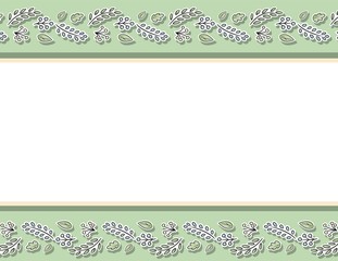 Decorative floral seamless pattern with leaves and branches. Letter template. Cartoon hand drawn texture background