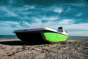 Vintage italiane pedalò: paddle boat, straight from the seventies; abandoned or discarder