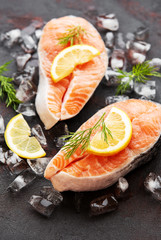 Raw salmon steaks