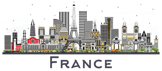 Obraz premium France Skyline with Gray Buildings Isolated on White.