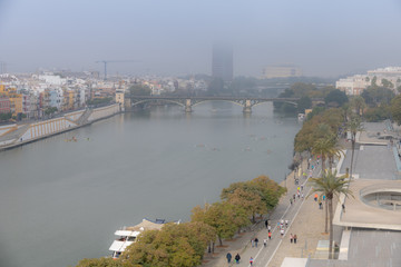 Foggy morning in Seville. Andalusia. Spain
