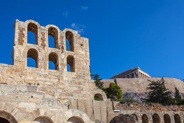 Odeo of Herod Atticus, with the Parthenon on the background