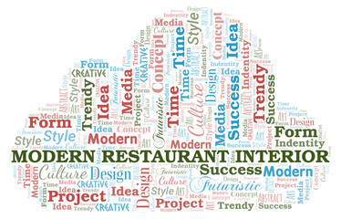 Modern Restaurant Interior word cloud. Wordcloud made with text only.