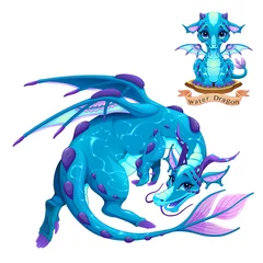 Fotobehang Dragon of Water Element, puppy en volwassen © ddraw