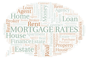 Fototapeta premium Mortgage Rates word cloud. Wordcloud made with text only.