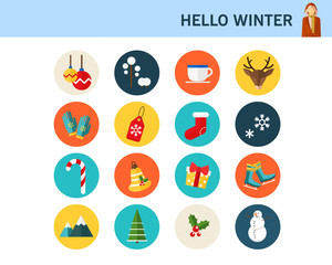 happy winter consept Flat icons.