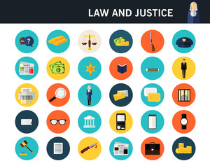 Law and justice concept flat icons.