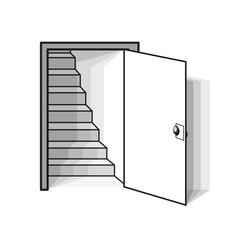 White open door with stairs on white, stock vector illustration
