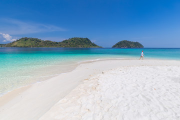 Tropical beach paradise and the blue sky at Khai Island in Satun Province , Thailand