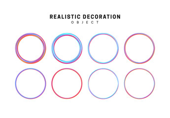 geometric objects rings circles. Gradient, pink and blue geometric shapes. Set decorative design elements isolated on white background
