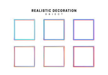 square and frame geometric objects. Gradient pink and blue geometric shapes. Decorative design elements isolated white background.