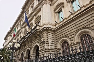 Facade of Palazzo Kock, headquarters of the Bank of Italy in Rome. The Bank is part of the Eurosystem.
