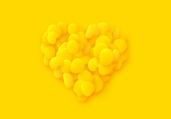 Yellow heart symbol of love background. Design elements of the liquid rounded plastic shapes, smooth sea stones, Flat Liquid splash bubble.