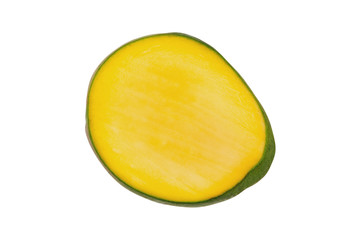 Half of fresh ripe mango isolated on white background. Clipping path.Top view