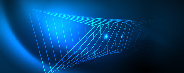 Neon glowing techno lines, hi-tech futuristic abstract background template, vector