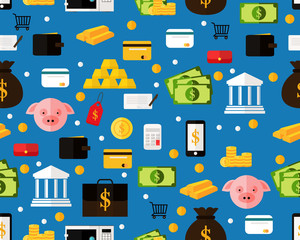 Vector flat seamless texture pattern Money business finance .