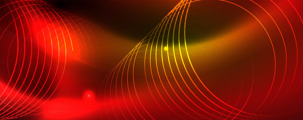 Techno glowing background, futuristic dark template with neon light effects and simple forms, vector