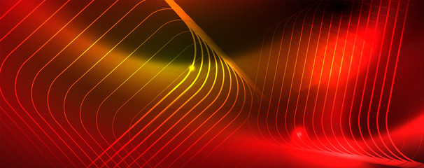 Techno glowing background, futuristic dark template with neon light effects and simple forms, vector