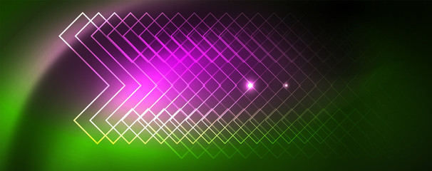 Obraz premium Techno glowing background, futuristic dark template with neon light effects and simple forms, vector