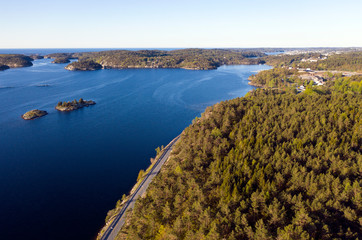 Aerial view of coast near Lillesand, Aust Agder, Norway
