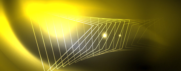 Shiny neon techno template. Neon lines background, 80s style laser rays