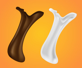 Liquid dark chocolate and milk. design for packaging advertising concept, 3D illustrations