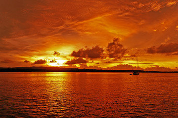 Fototapeta na wymiar Orange cumulus Sunrise Seascape. Australia