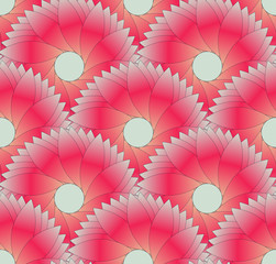 floral seamless pattern with grid of stylized flowers in gray red shades