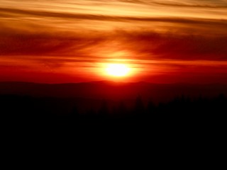 Red sunset over the mountains