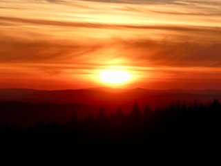 Red sunset over the mountains
