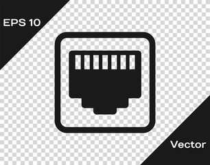 Grey Network port - cable socket icon isolated on transparent background. LAN, ethernet port sign. Local area connector icon. Vector Illustration - obrazy, fototapety, plakaty
