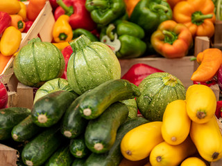 Close up view on fresh vegetables at a market